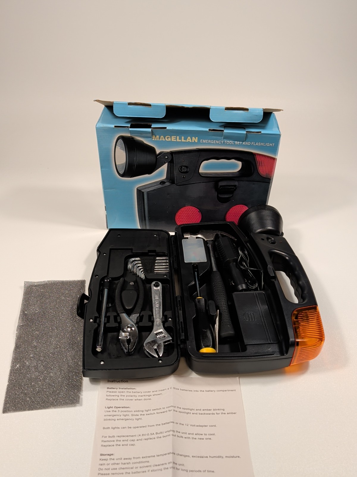 Magellan Emergency Tool Set Flashlight Fuses Tire Pressure Gauge Car ER Kit