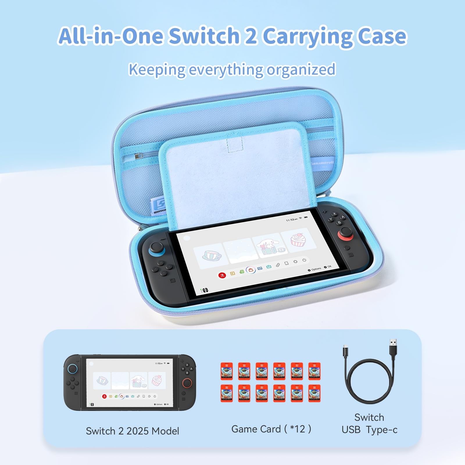 Slim Carrying Case Compatible with Switch 2 (2025), Hard Shell Storage Bag wi...