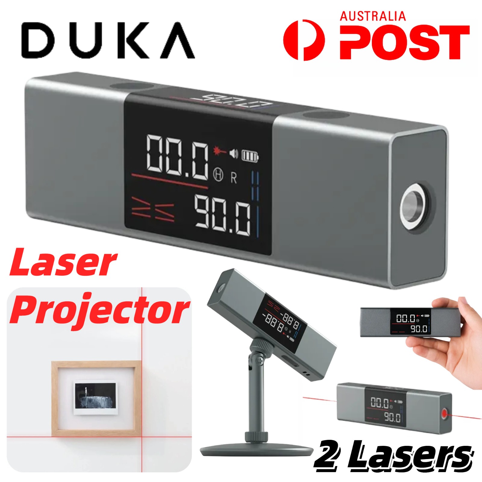DUKA Digital Laser Angle Finder Casting Inclinometer Protractor Level Meter Tool