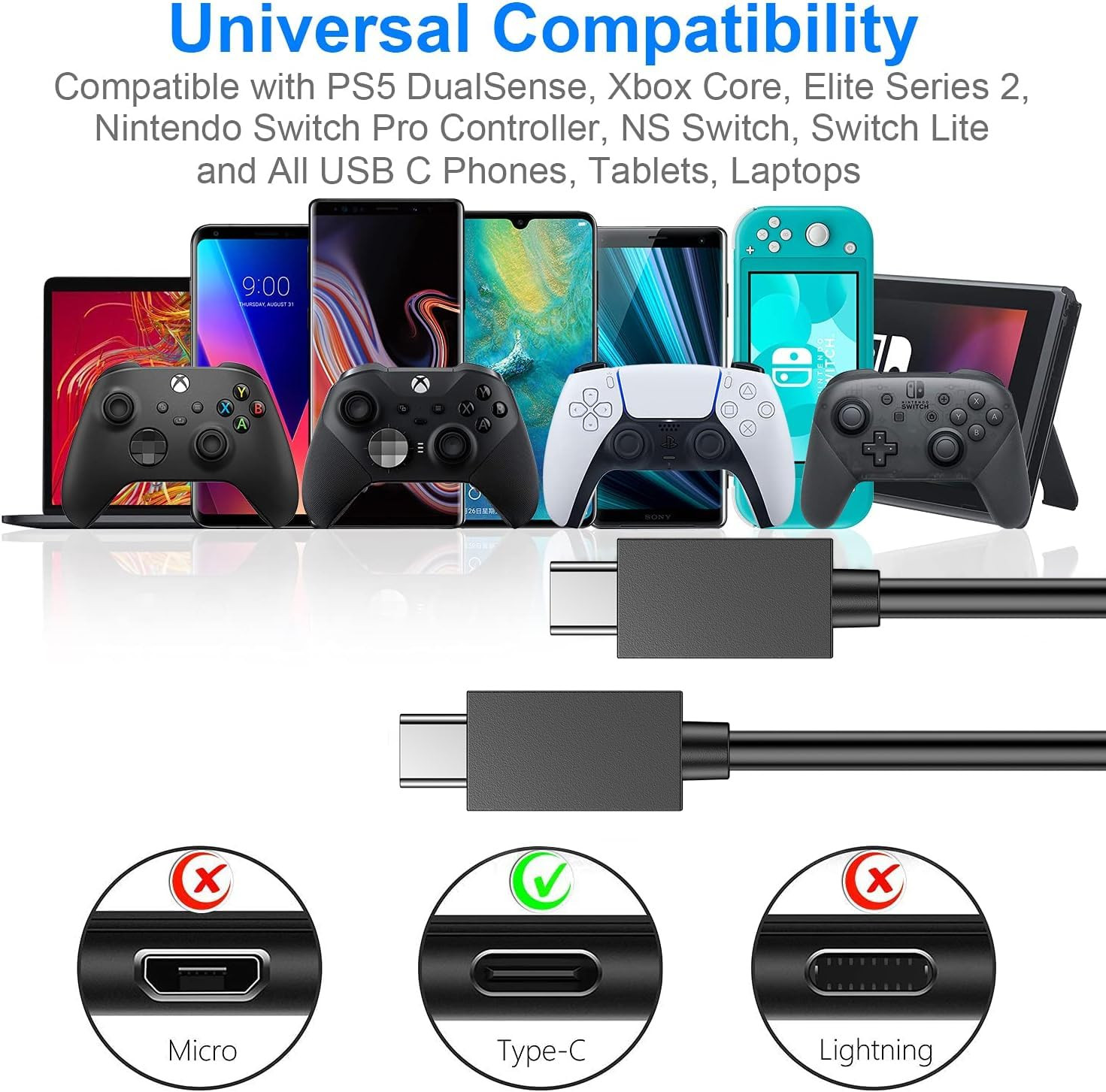 PS5 Controller Charger – 2 Pack 5FT OEM Original 3A Fast Charging Cable USB C...