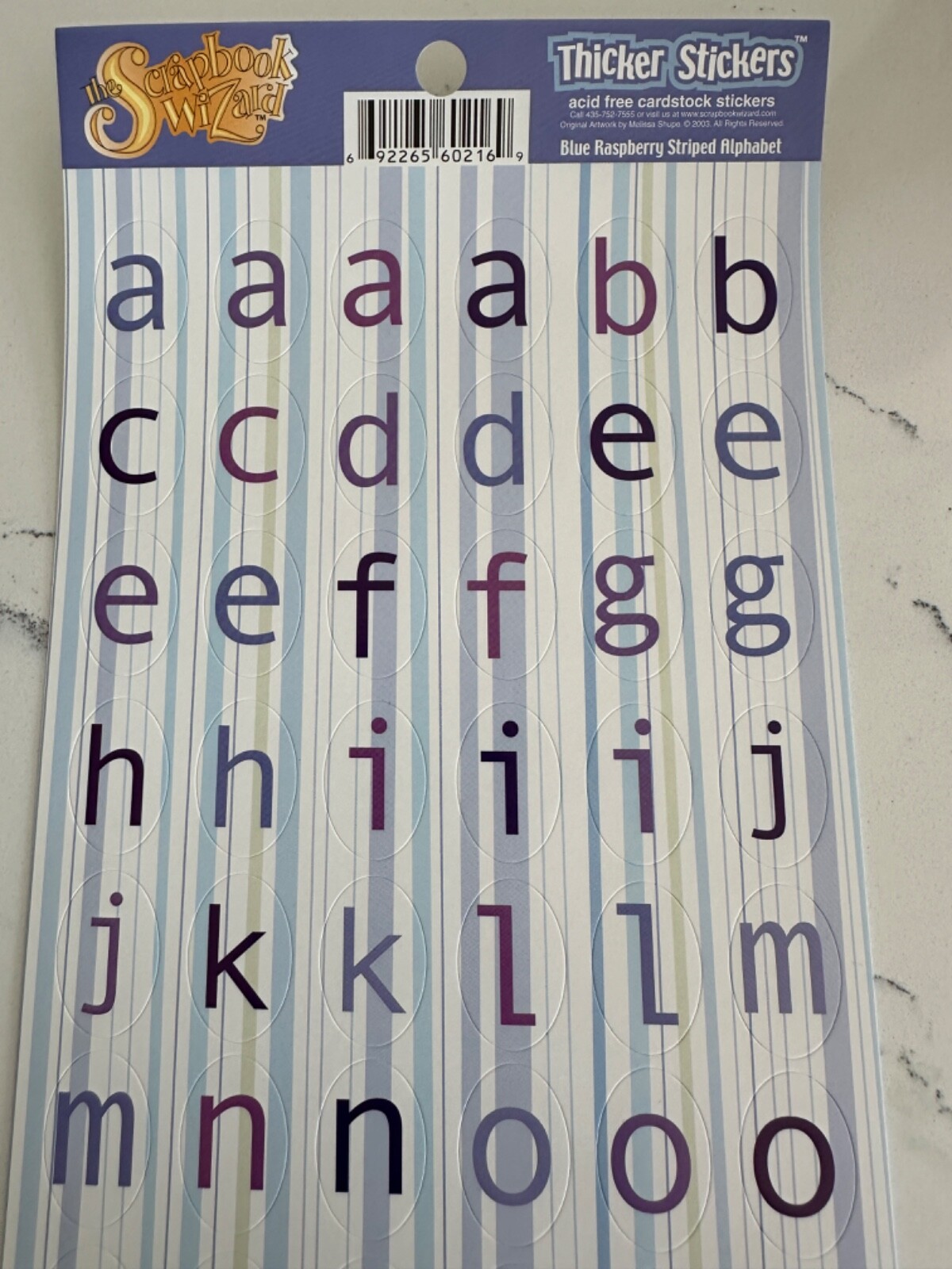 Scrapbook Wizard Thicker Stickers Blue Raspberry Striped Alphabet Scrapbooking
