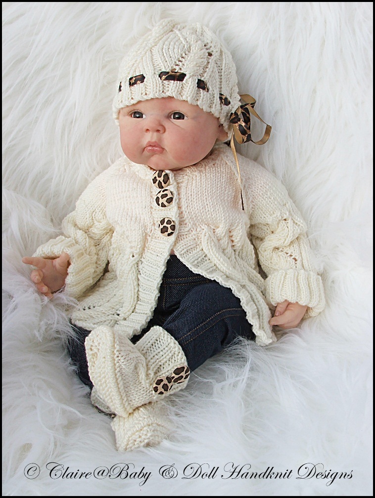 BABYDOLL HANDKNIT DESIGNS KNITTING PATTERN CABLED JACKET SET 16-22" DOLL/0-3M
