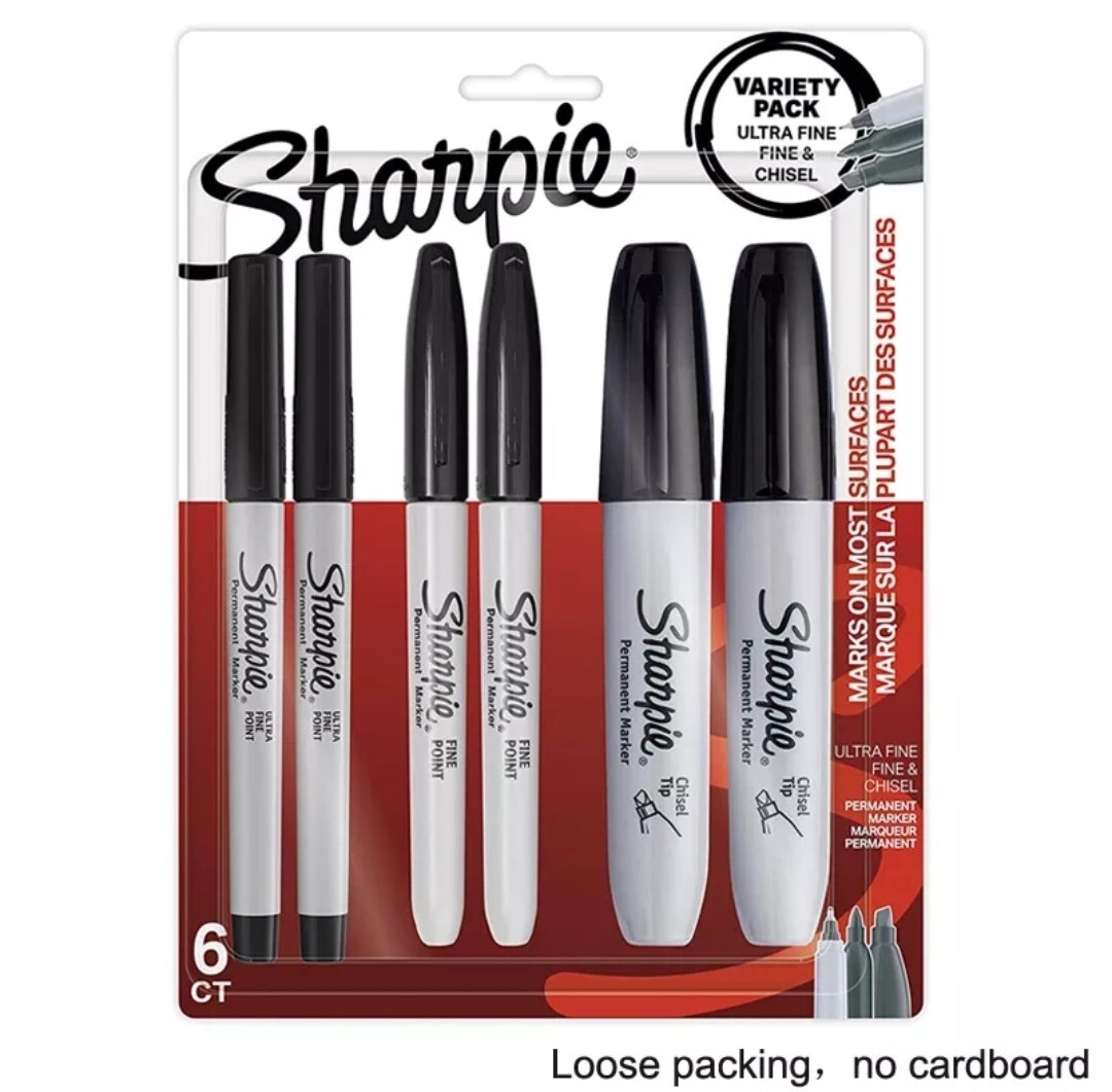 Lot of 6 Sharpie Fine Point Permanent Marker Black (6 sharpie 3 different size)