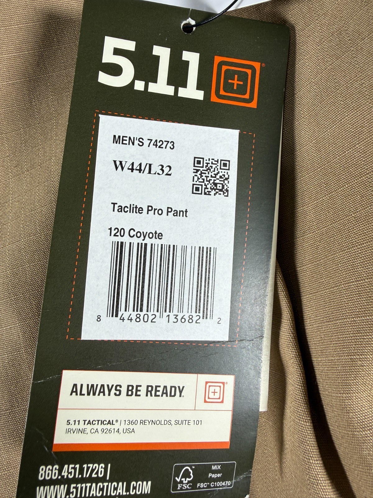 NEW 5.11 Tactical Taclite Pro 120 Coyote Relaxed Fit Pants Mens 44x32 Brown/Tan