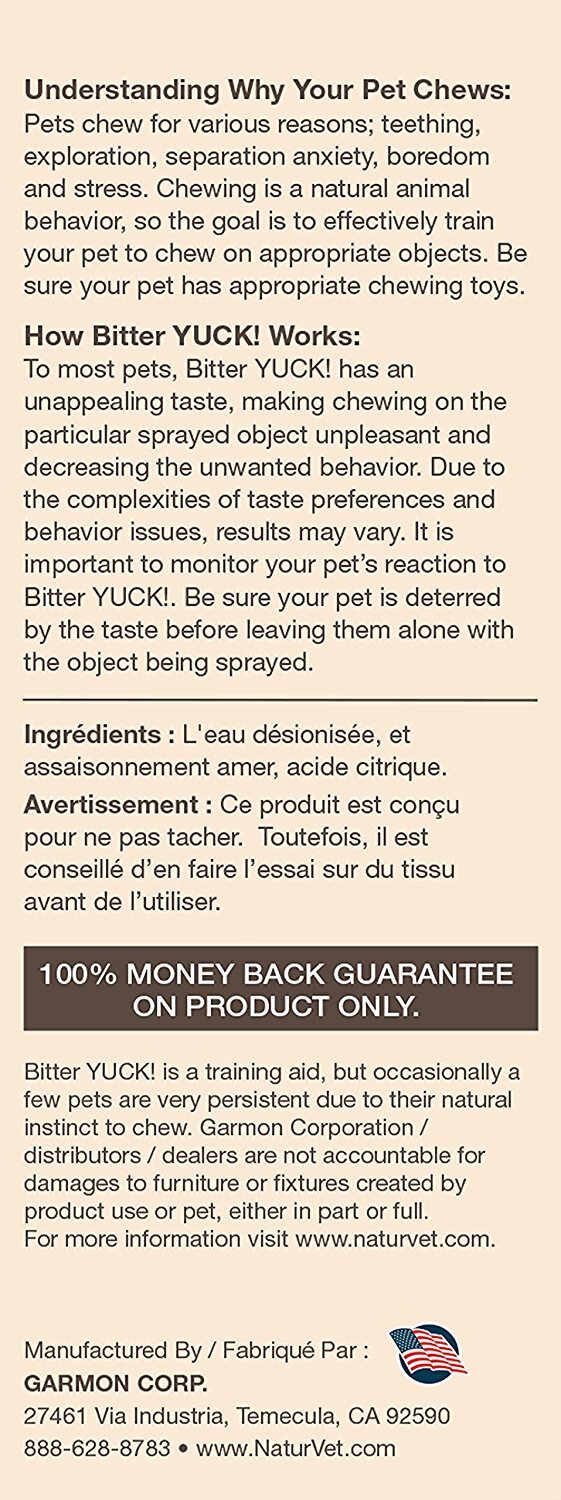 NaturVet BITTER YUCK No Chew Spray For Dog/Cat/Horse - Water Based 8 oz