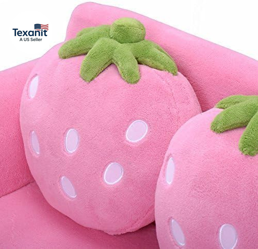 Kids Couch, Double Seat Pink Children'S Sofa with 2 Strawberry Pillows, Toddler