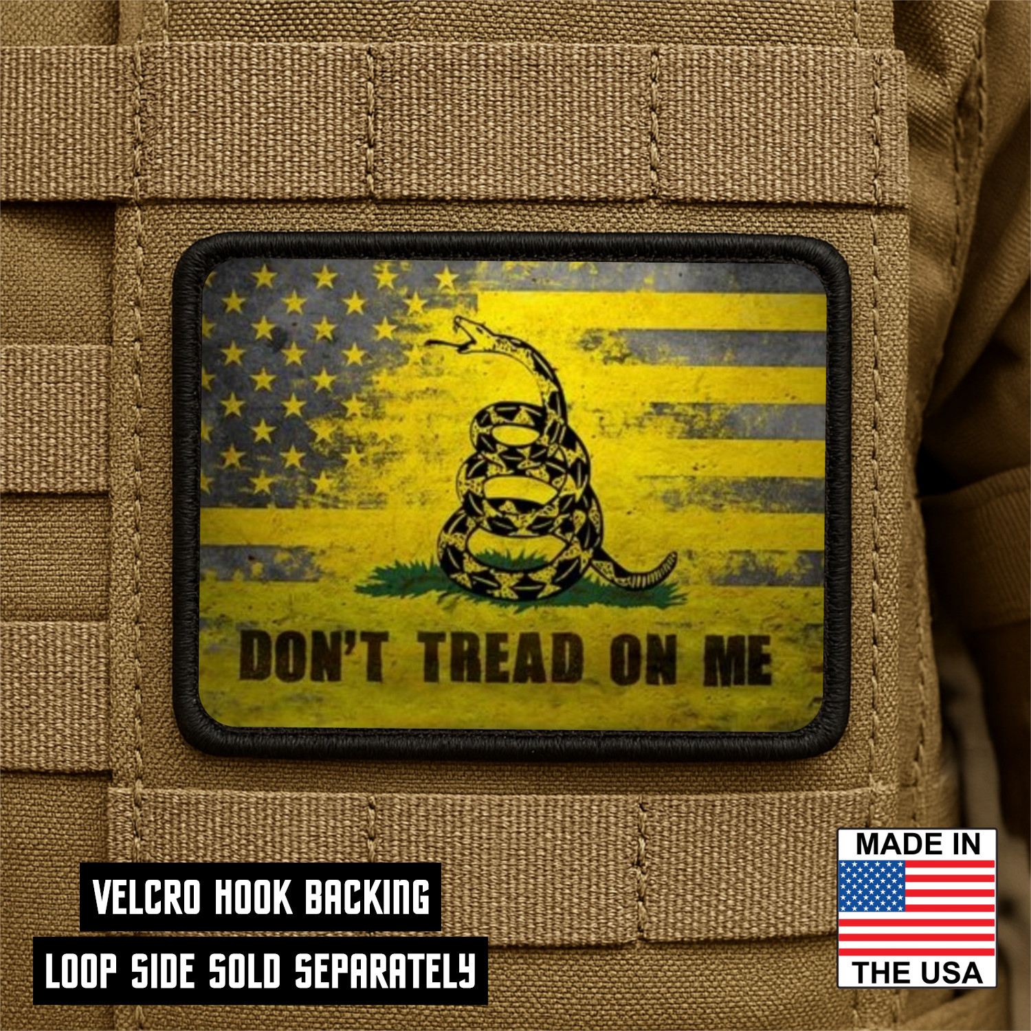 Don't Tread On Me Gadsden Printed Morale Patch-2 Inch X 3 Inch, Hook & Loop Back