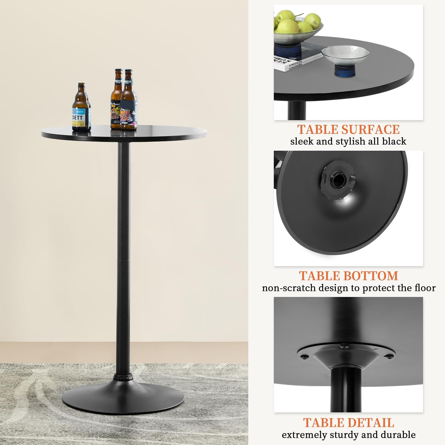 Bar Table 40 Inch Round Table Height Top Pub Table Cocktail Table for Home,2 Set
