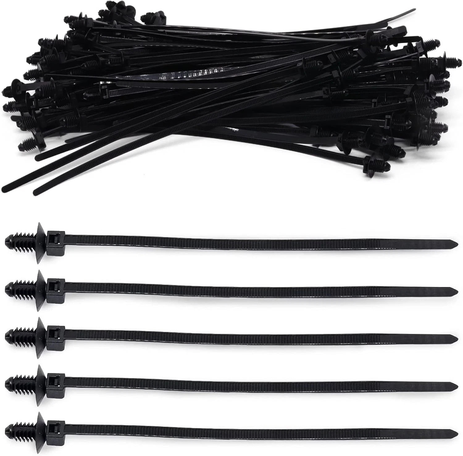 Christmas Tree Cable Ties, Universal Push Mount Cable Zip Tie Black 50 pack