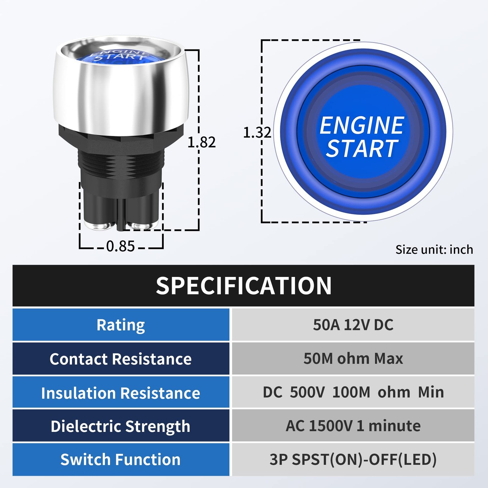 RVBOATPAT Push Button Starter Switch 12V 50A Momentary Engine Start Ignition ...