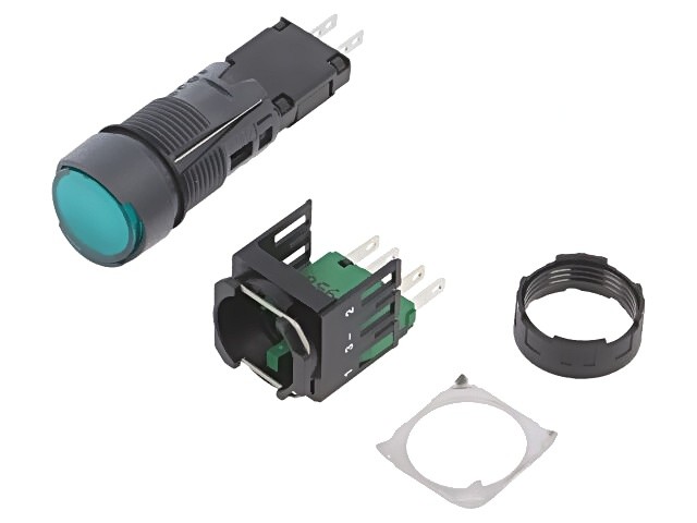 XB6AF3B1B Switch: Pressure 16mm Rod.Pos: 2 NO Green LED 12-24VDC Pos: 2 SCHNE...