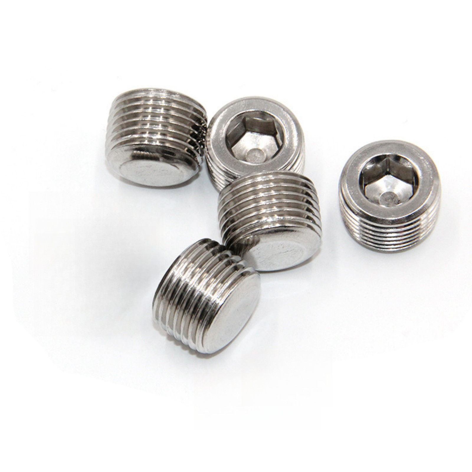 5 Pack 1/8NPT Male Pipe Plug Internal Hex Thread Socket Stainless Steel Silver