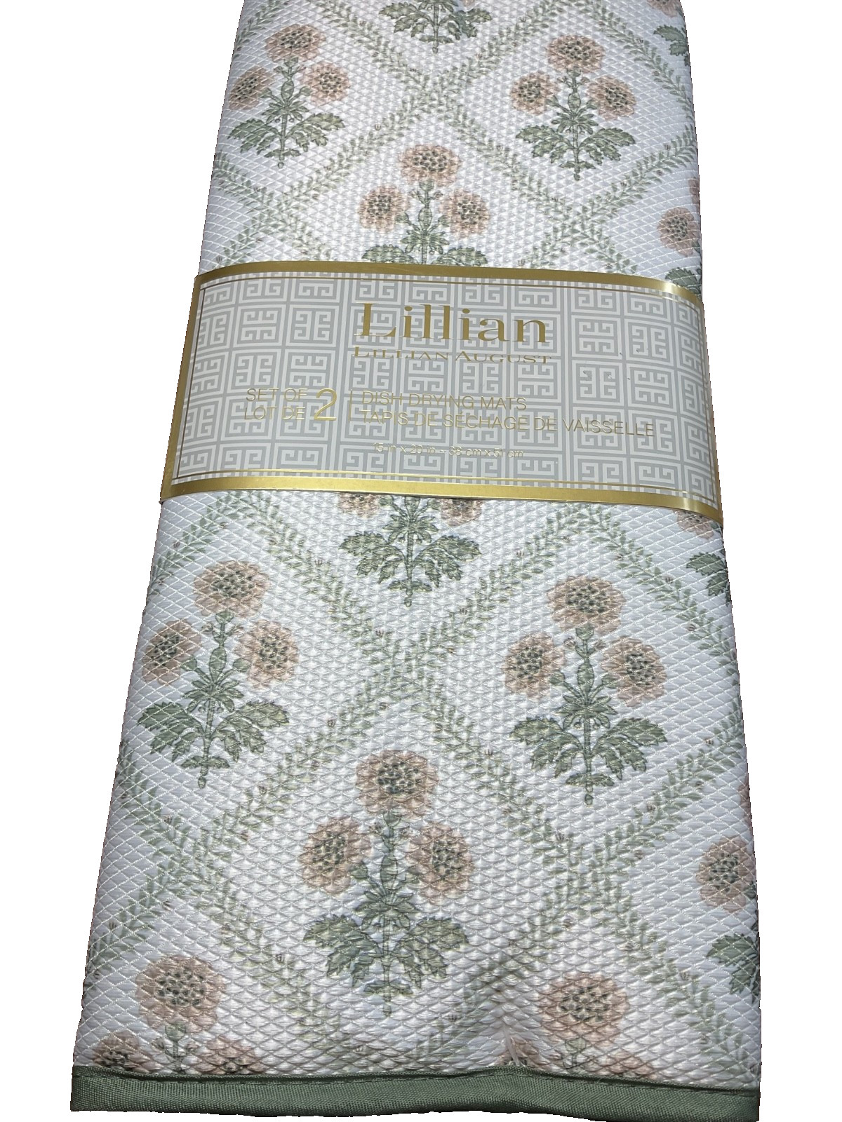 LILLIAN AUGUST DRYING MATS (2) GRAY WHITE FLORAL 15 x 20 100% POLYESTER NIP