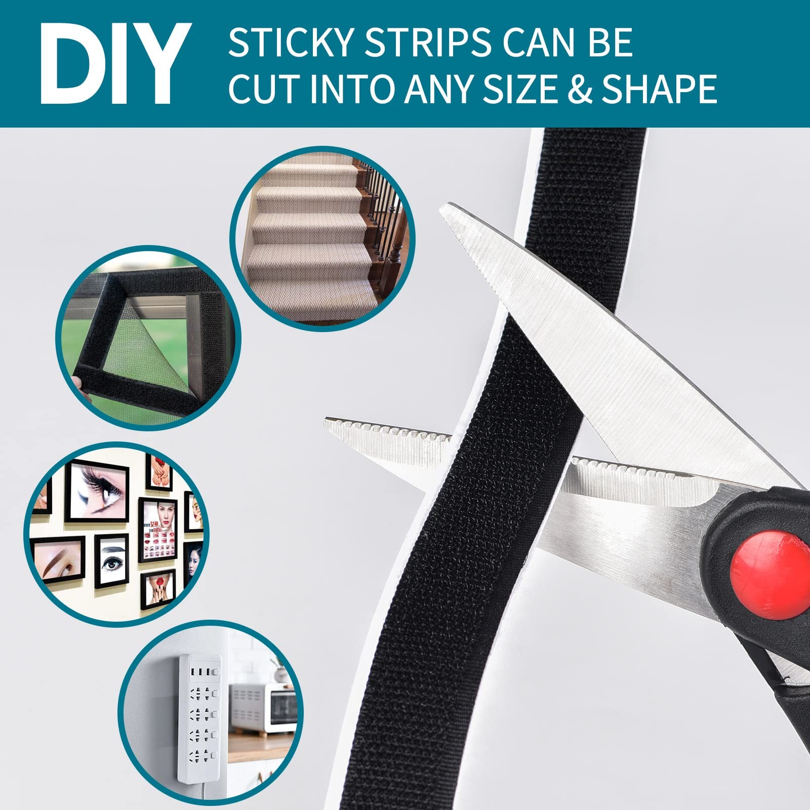 1 Inch x 82 Feet Black Self Adhesive Hook and Loop Tape Sticky Back Roll, Nyl...