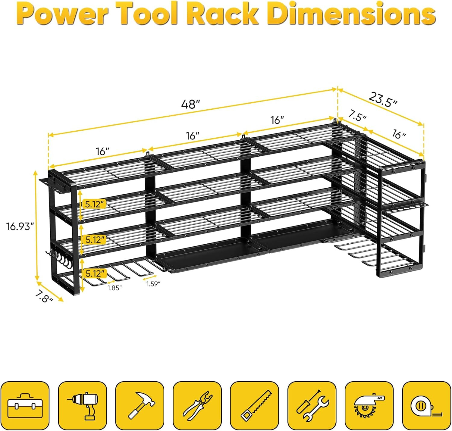 Extra Large 64" W Power Tool Organizer Wall Mount, 1000 Lbs Load Capacity, Heavy