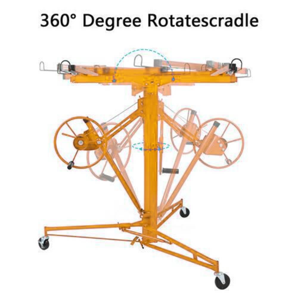 11 FT Drywall Rolling Lifter Panel Hoist Jack Lifter with Lockable Wheels Yellow