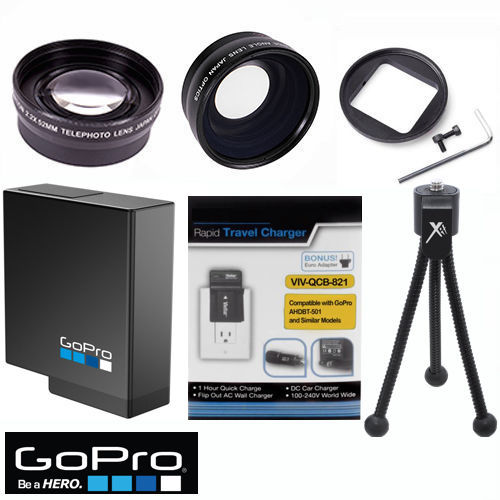 GOPRO HERO5 WIDE ANGLE LENS+TELEPHOTO ZOOM LENS + AABAT-001 ORIGINAL BATTERY KIT