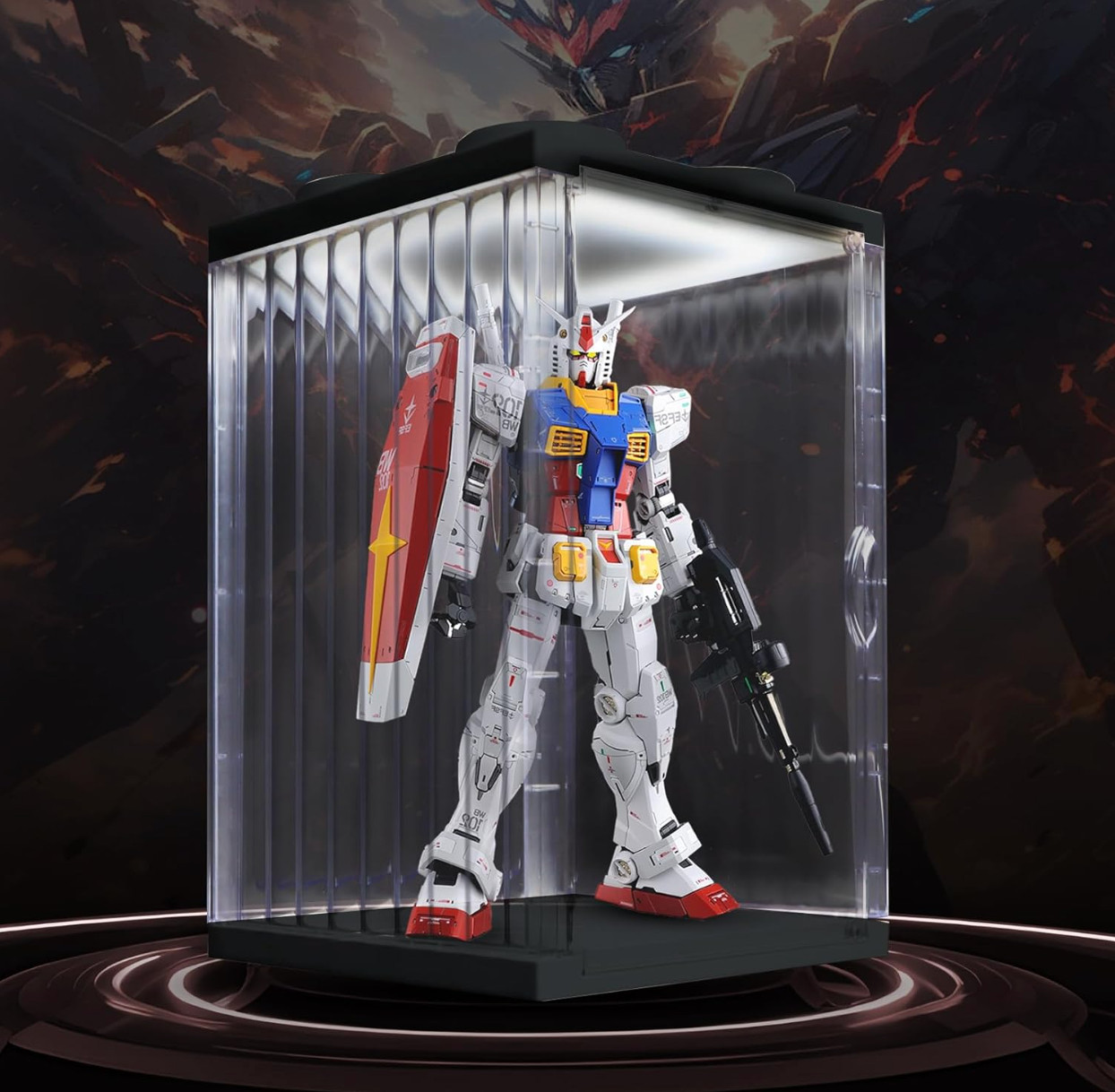 Action Figure Display Case 16" Black Acrylic 1/6 Model Figurine LED Light Toy Bo