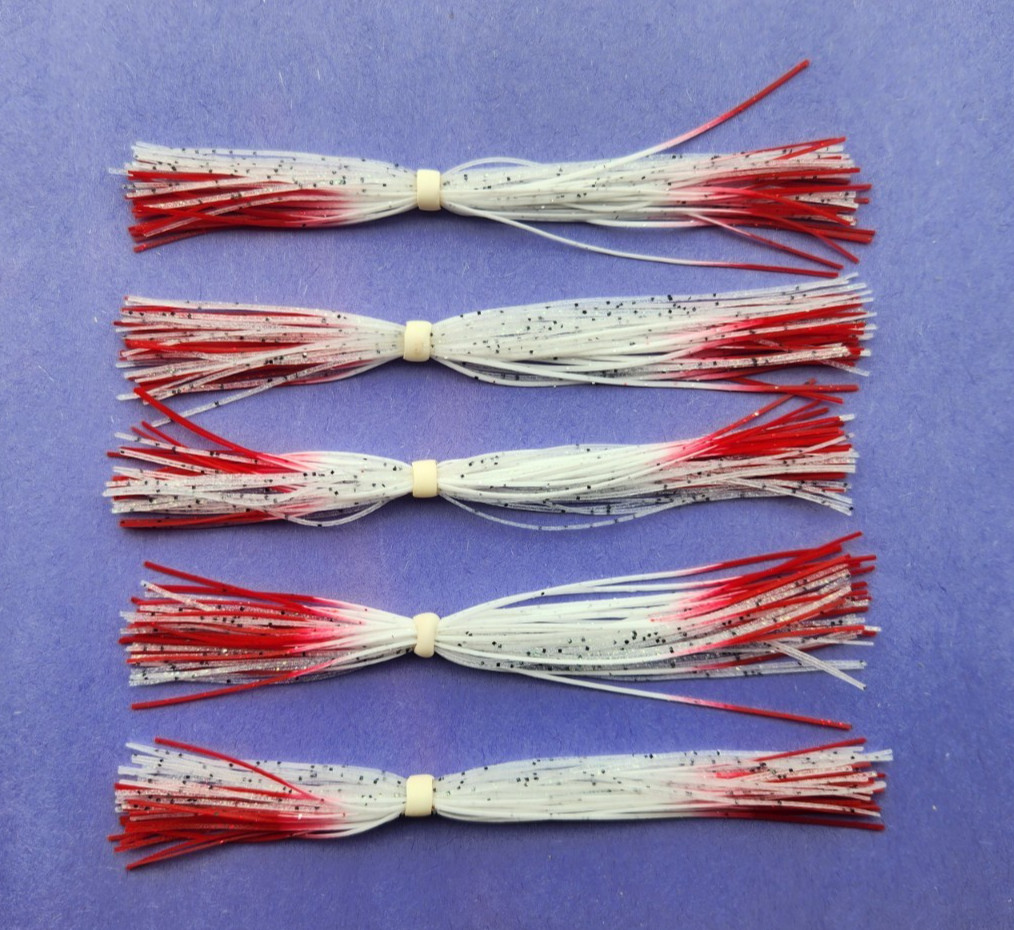 5 Silicone Skirts White Green Crystal/Red Tip #5-215-50 Spinnerbait Buzz  jig