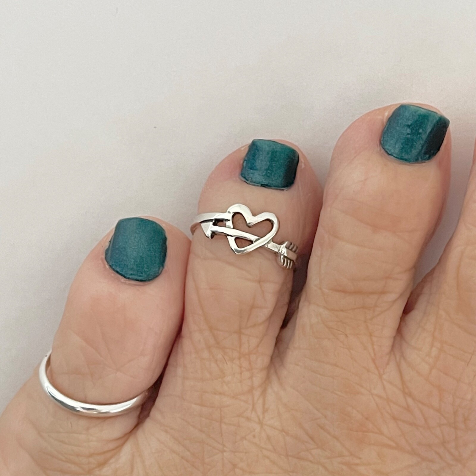 Sterling Silver Heart With Arrow Toe Ring, Silver Rings, Heart Ring