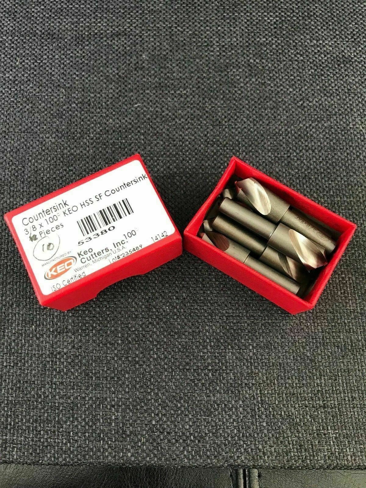 TEN (10) NEW KEO Single Flute Countersink, HSS, 1FLT, 3/8" 100° 1/4" Shank 53380