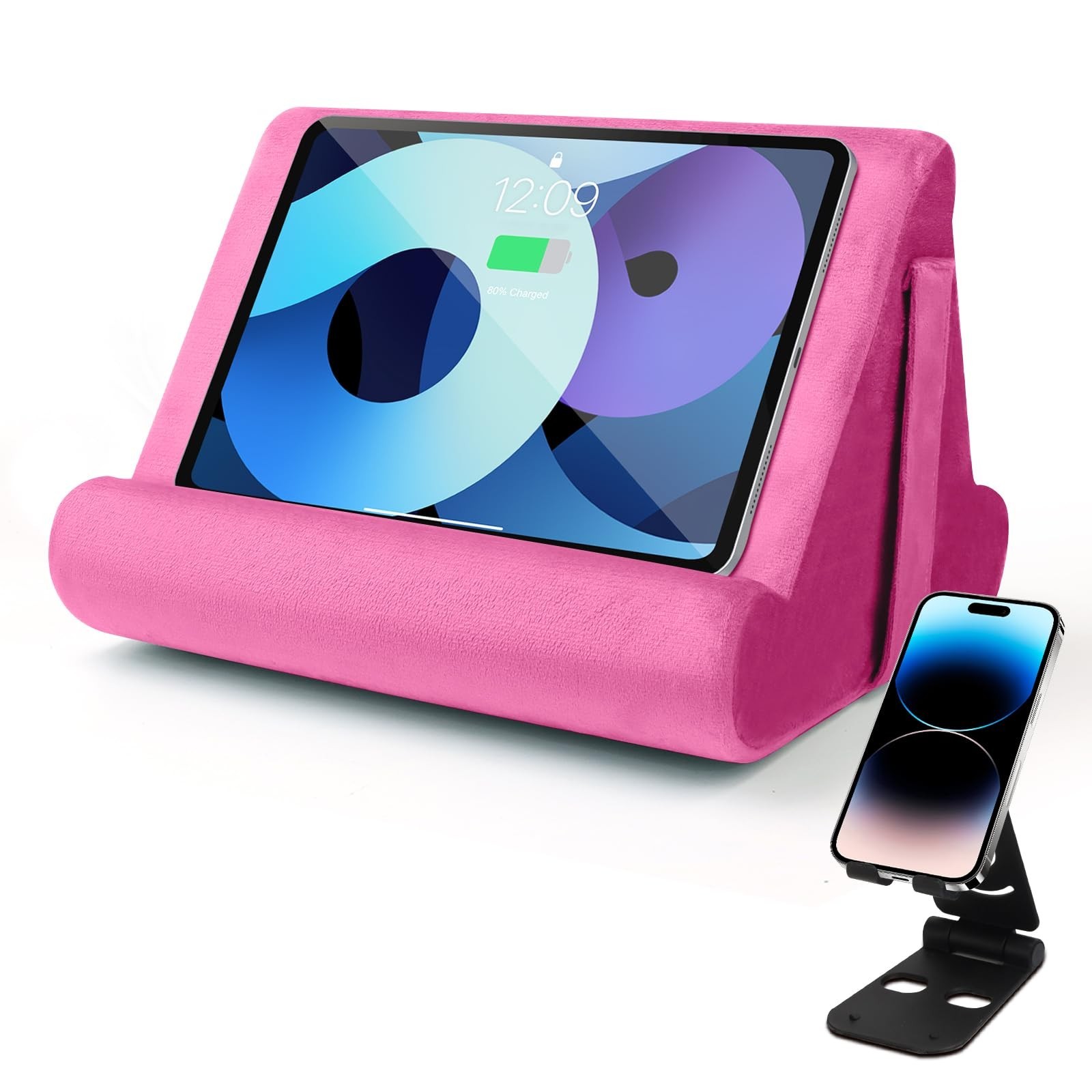 Universal Multi-Angle Tablet Holder - Soft Pad Stand with Net Pocket & Phone ...