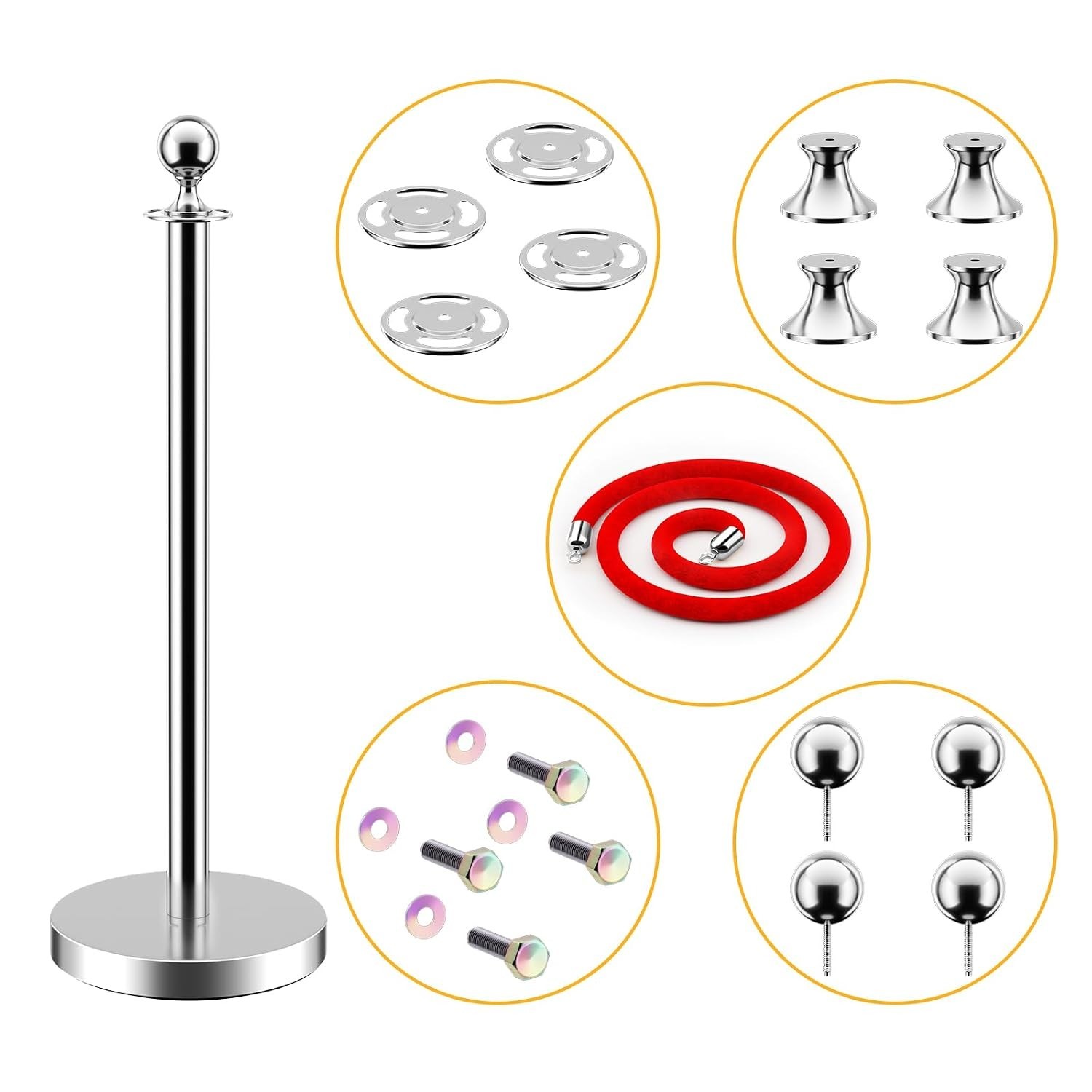 4 Silver Stanchion Posts Queue Barrier 2 Velvet Red Ropes Event Crowd Control