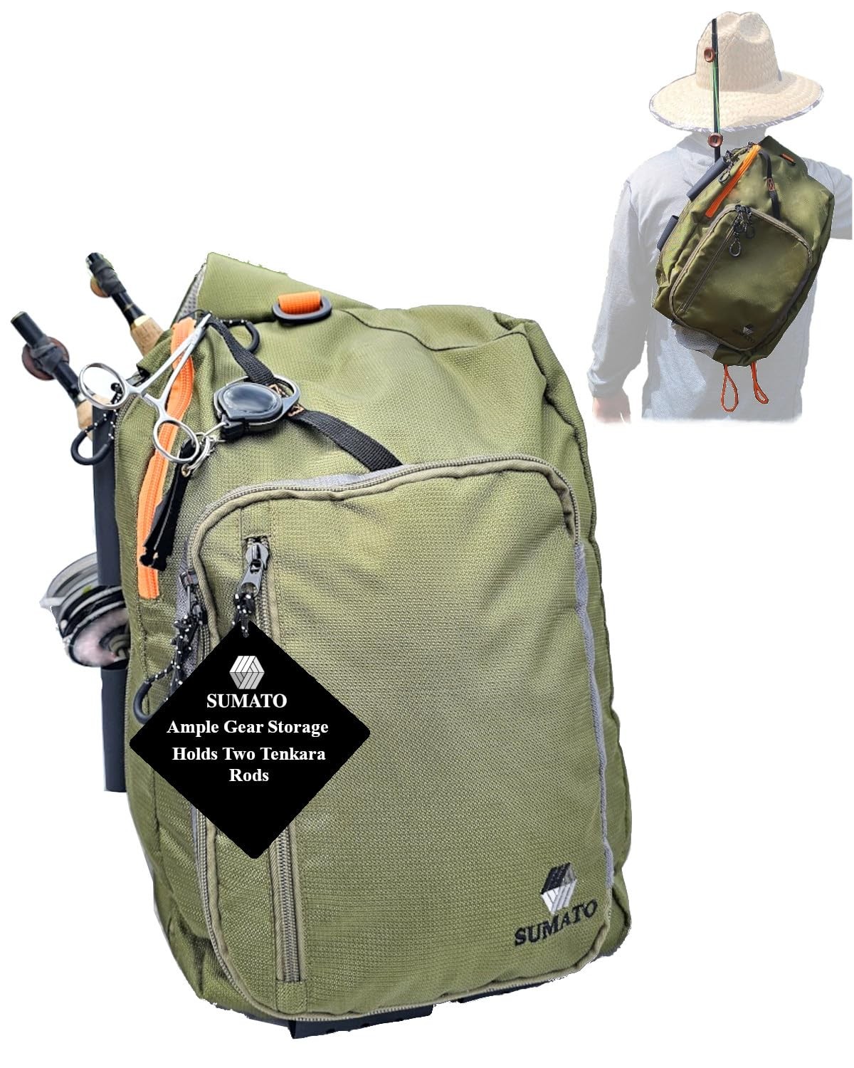 Fly Fishing Tenkara Sling Pack with Dual Rod Quiver - 5 Pocket Storage - Ligh...