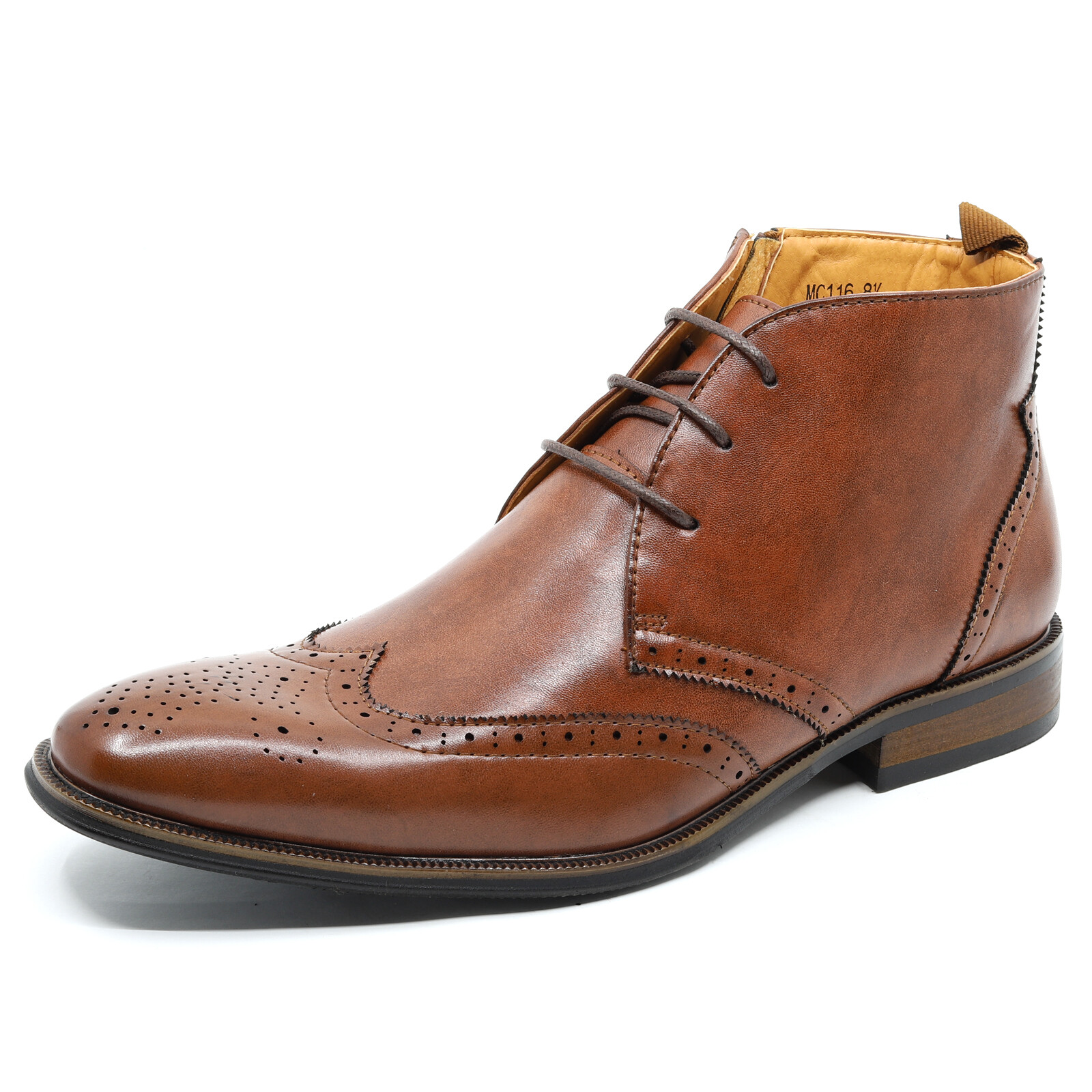 Brown Men's Lace Up Side Zipper Wing Tip Fashion Casual Dress Boot