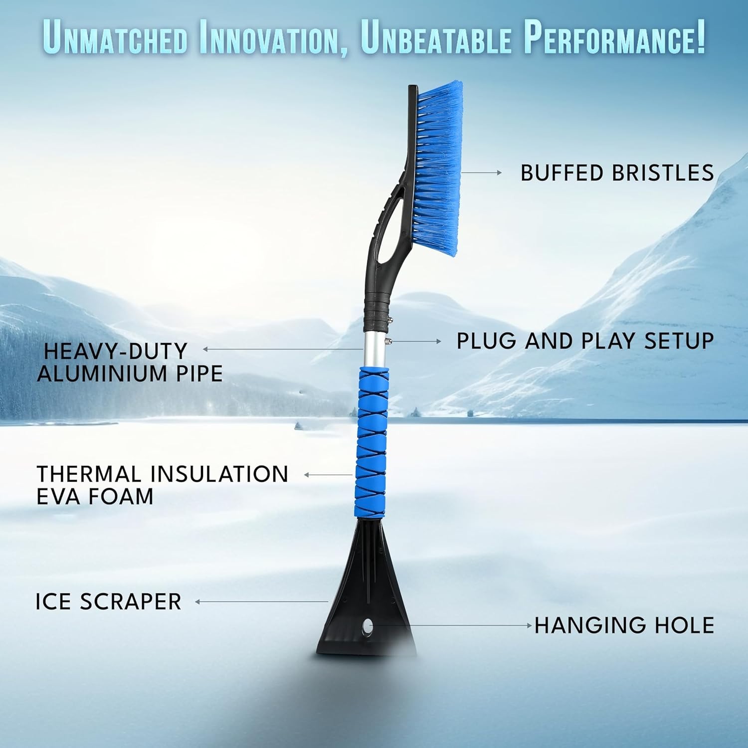 Efficient 27" Snow Brush & Ice Scraper for Cars – Compact & Scratch-Free Design