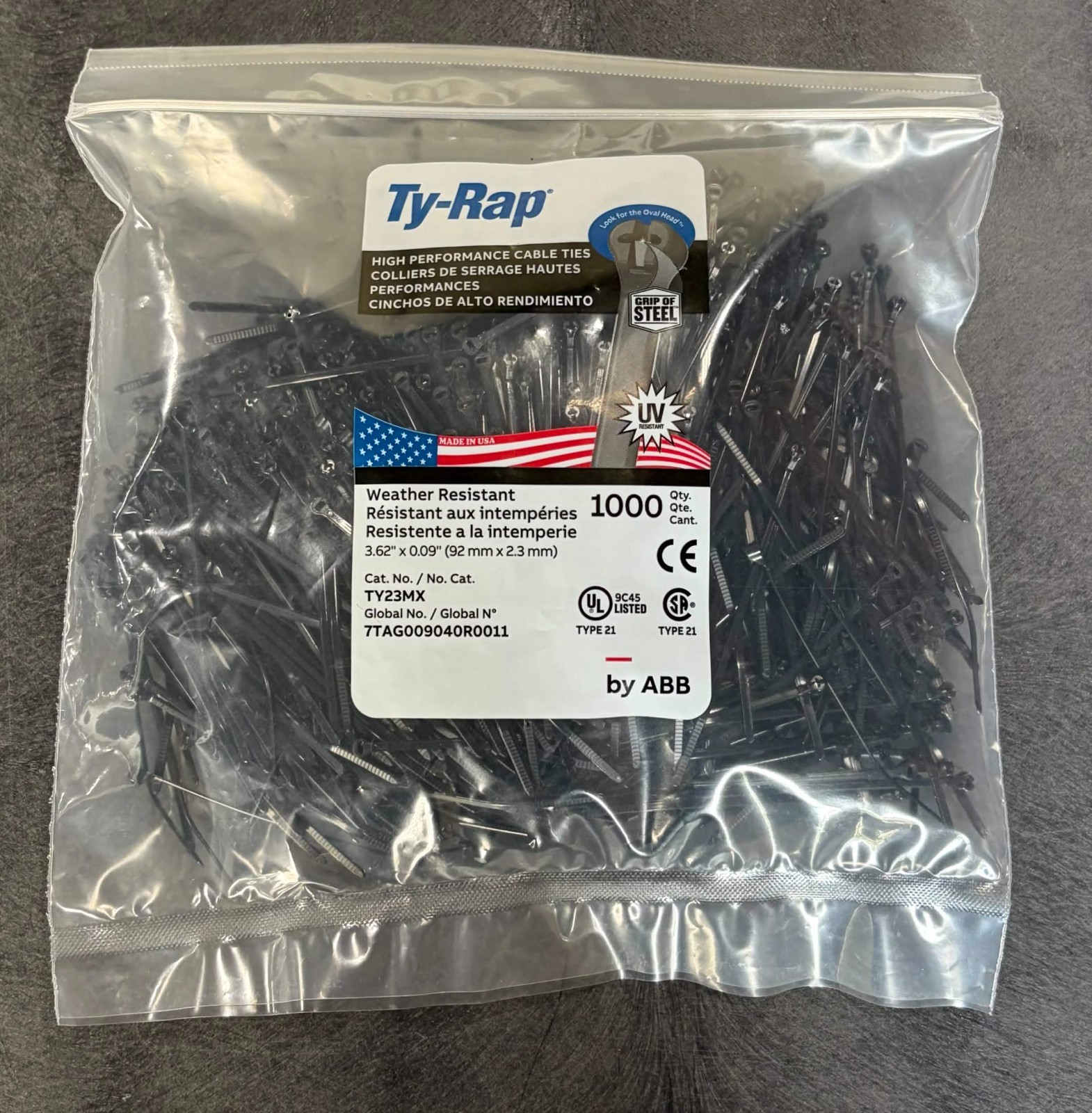 Thomas & Betts Ty-Rap TY23MX 3.62" 18lb UV Black 1,000/bag