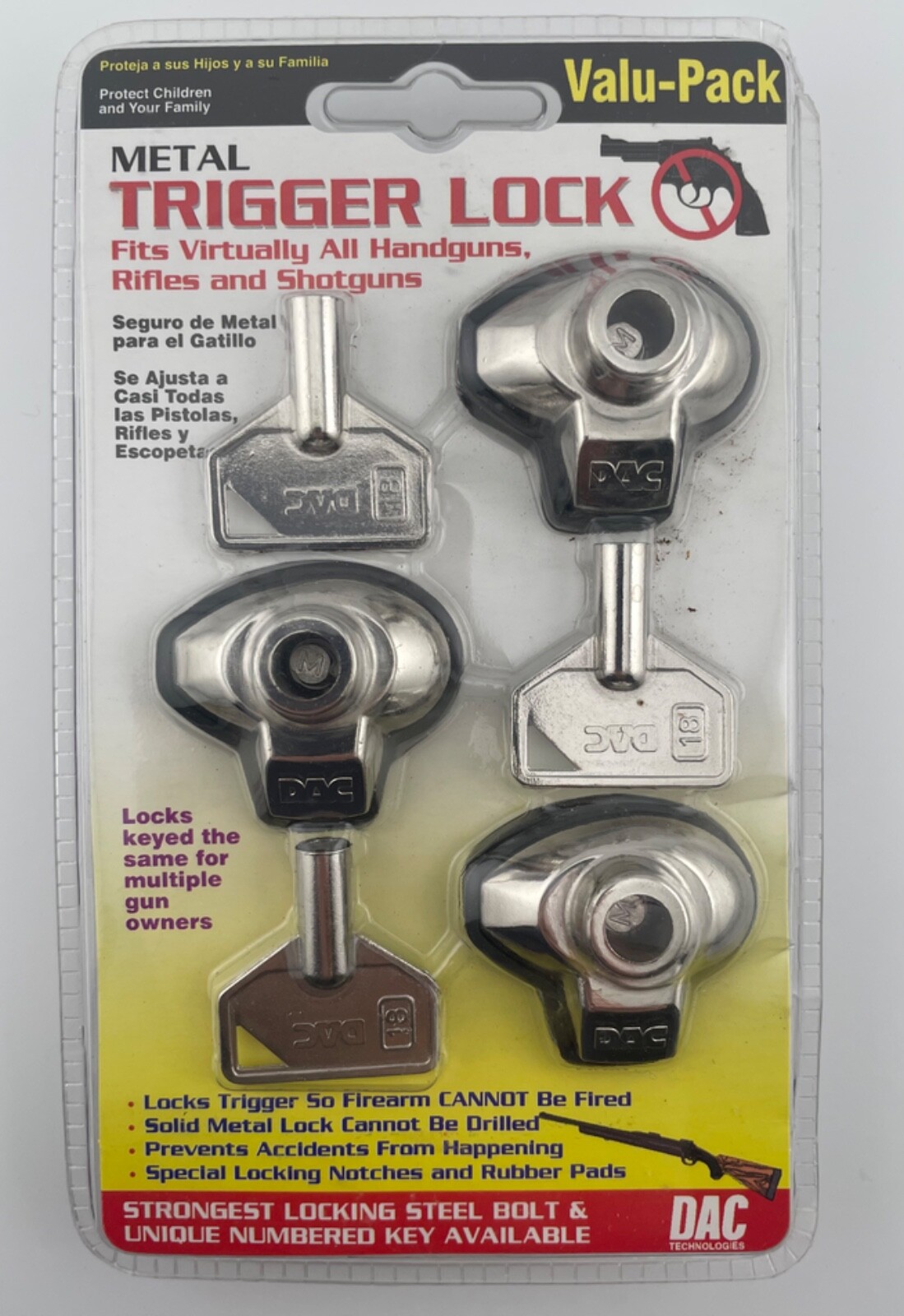 DAC Metal Trigger Locks  3 Locks With 3 Keys Model #MTL-100 Key #18 SEALED