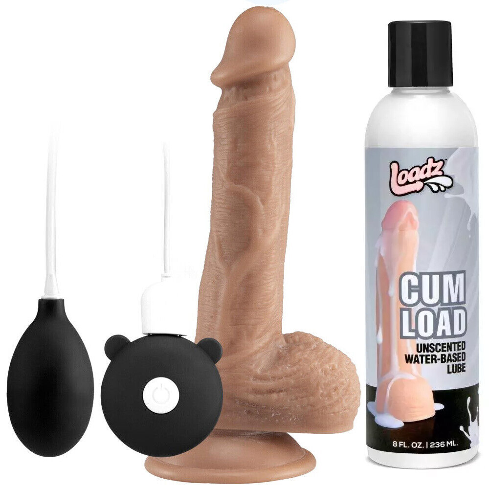 8 inch Rechargeable Squirting Ejaculating Suction Cup Dildo & Cum Lube Lubricant