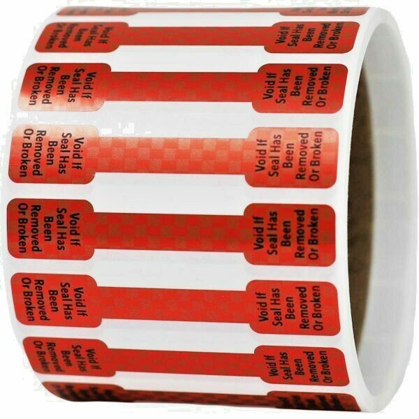 Red Metallic Tamper Evident Seal Labels | 0.5" x 2.75" Special Shape - 500 Pack