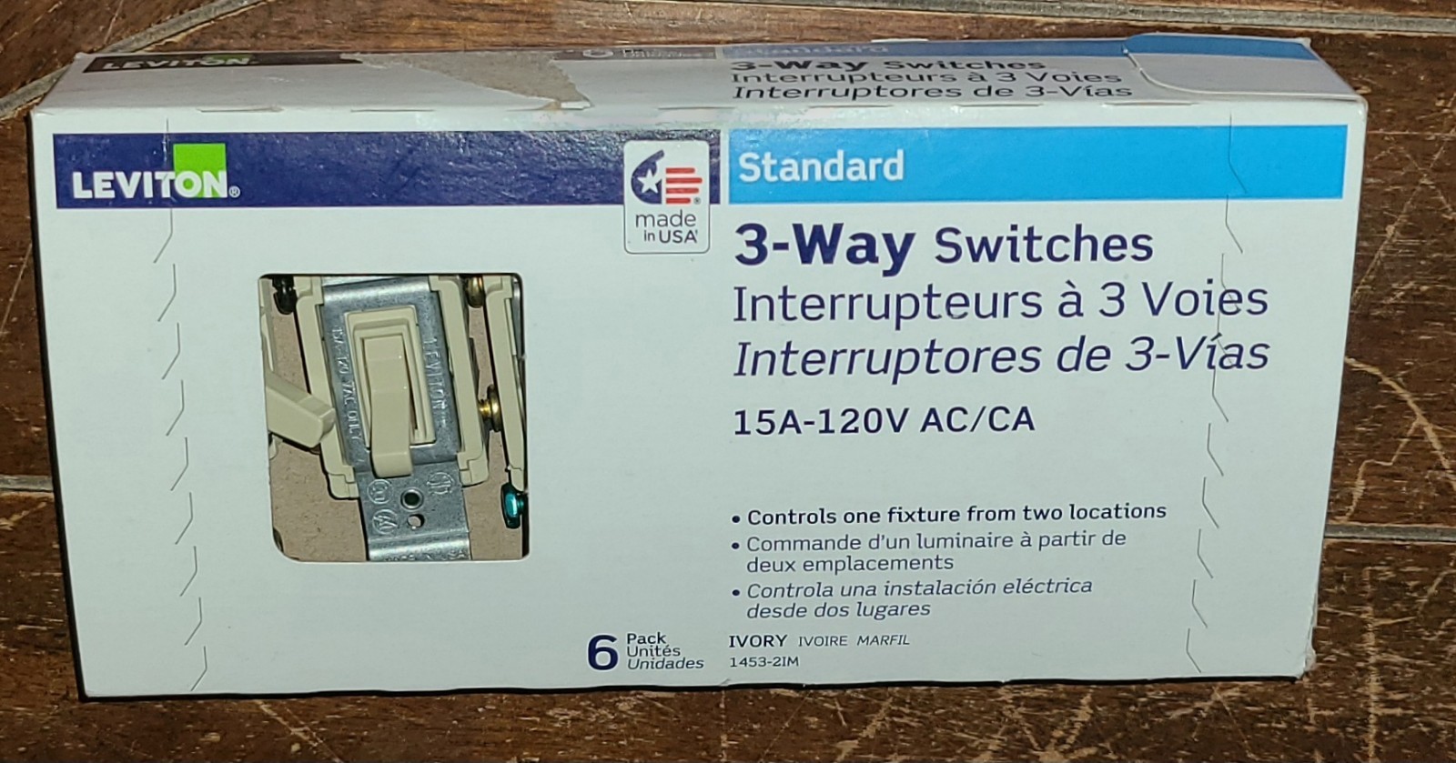 LEVITON Standard 6pk IVORY 3-Way Toggle Switches #1453-2IM