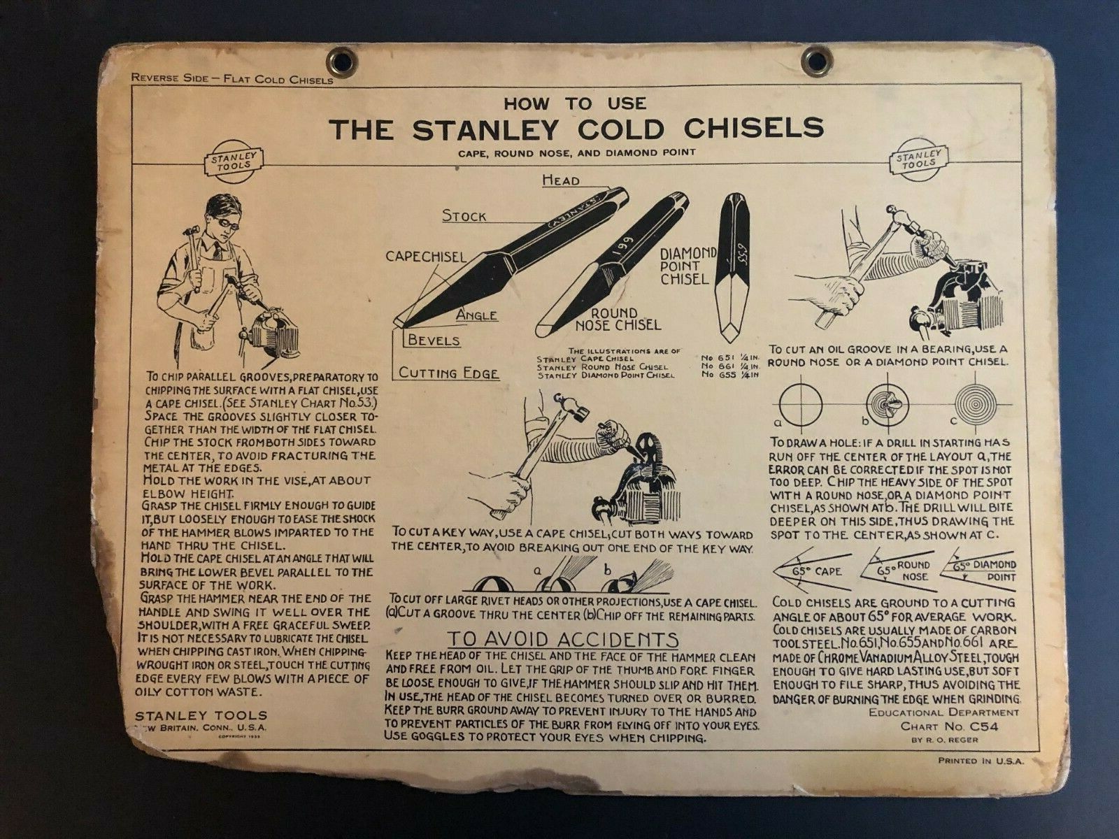 Vintage 1933 Stanley Tools Double Sided Pressboard Instructional Chart (10 / 14)