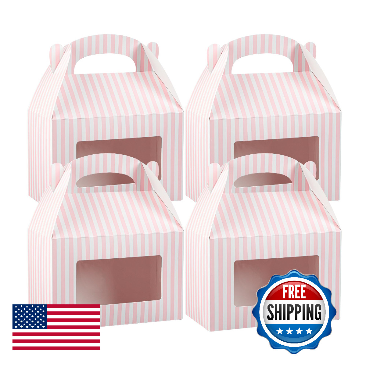 Bio Tek Gable Boxes 8.5x4.8x5.5" Pink Stripe Window Handle 25 PK