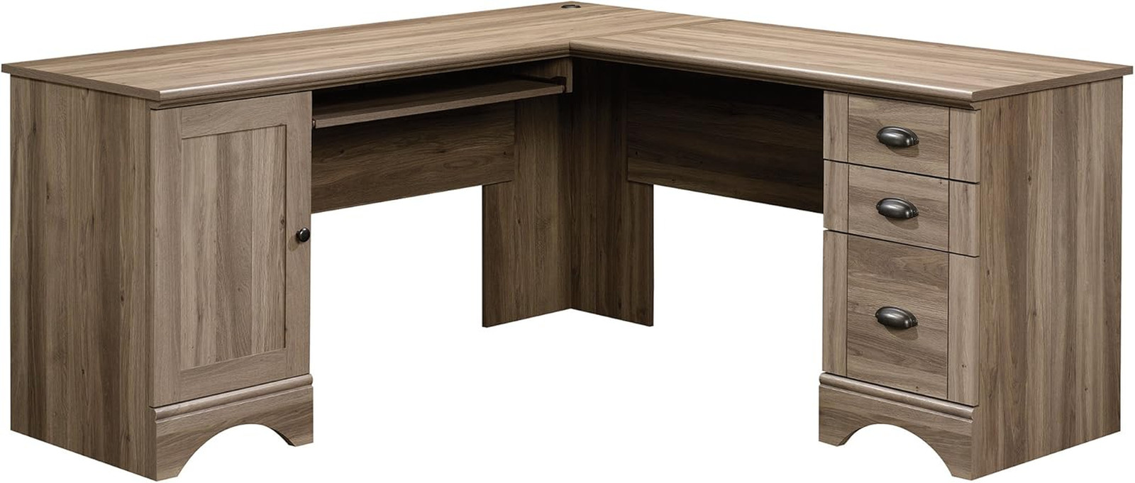 Harbor View Computer Desk, 66.14"D X 66.14"W X 30.28"H , Salt Oak Finish