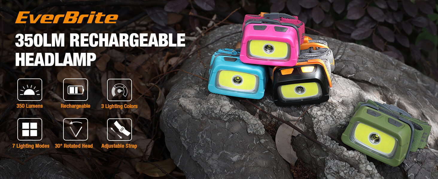EverBrite Rechargeable Headlamp-Blue 7 Modes Running 350 Lumens Memory Function