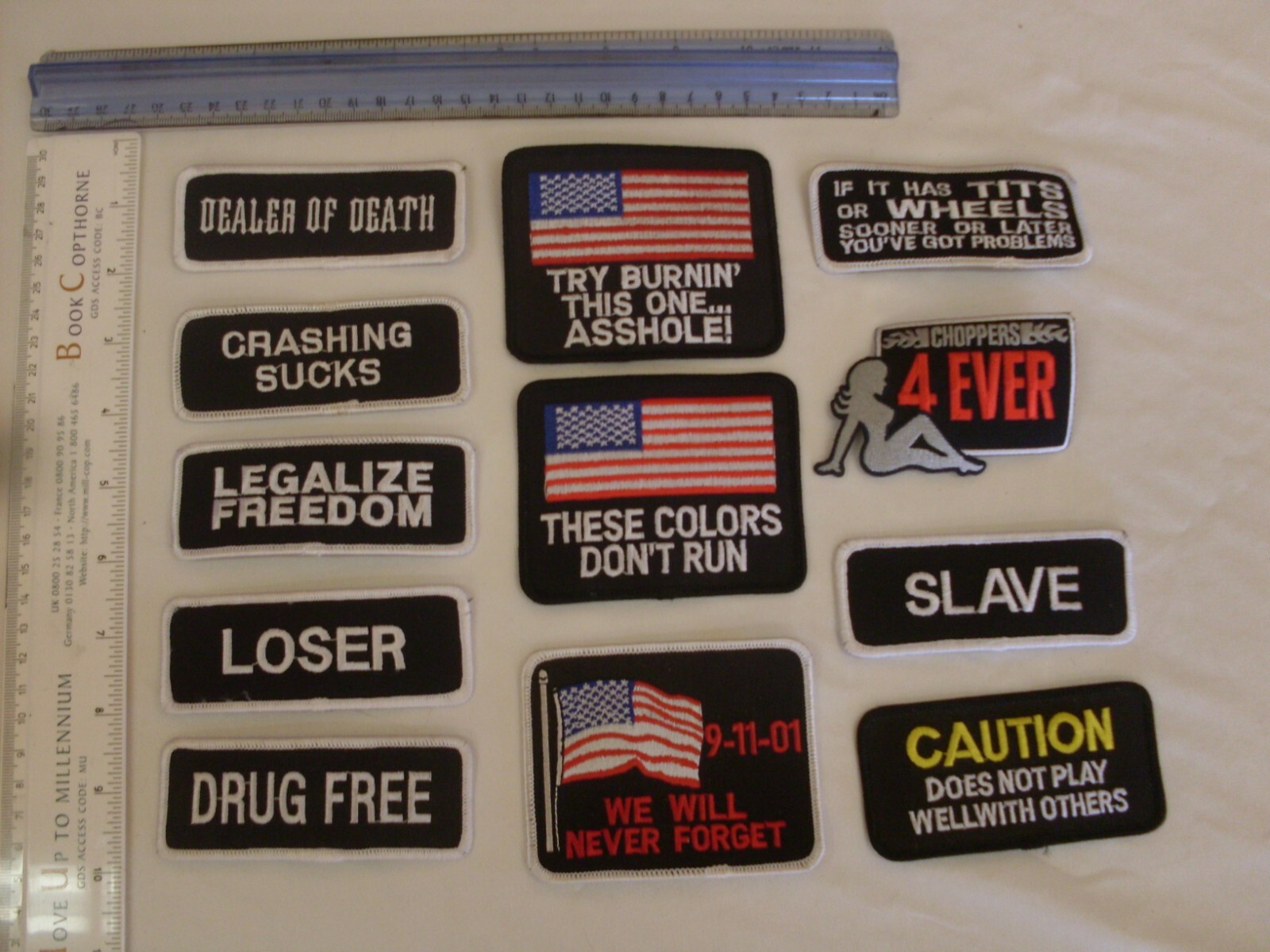 Motorcycle bike biker patch patches 12 patch set embroidered saying patches