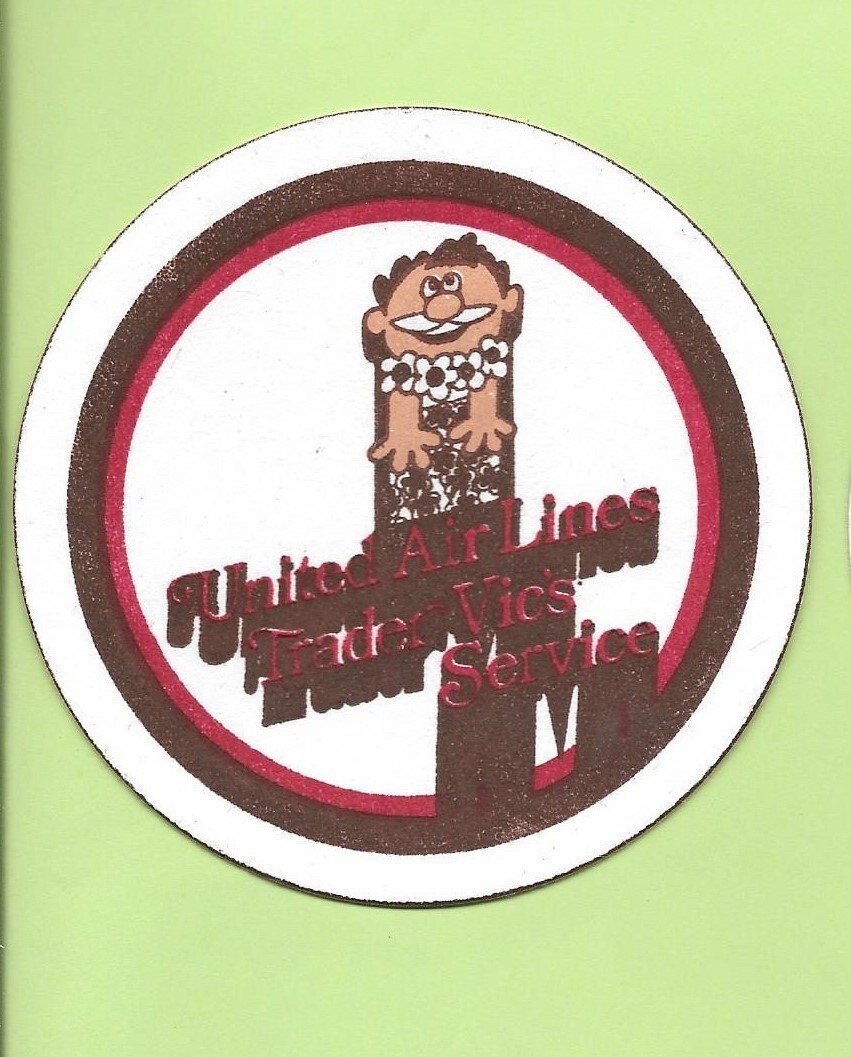 1970s United Airlines Trader Vic's Service Hawaii Tiki Man drink coaster NOS