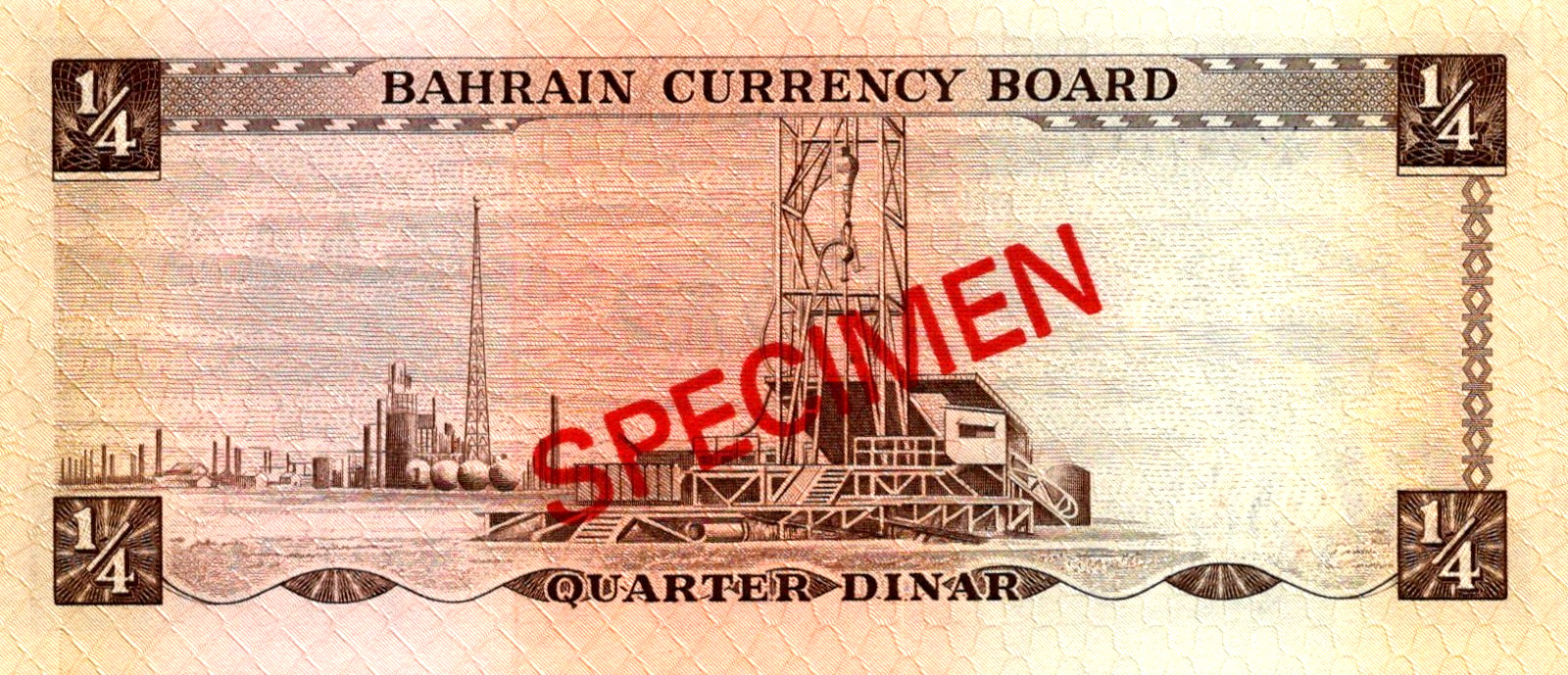 Bahrain 1/4 Dinar 1964 SPECIMEN Pick# 4s UNC