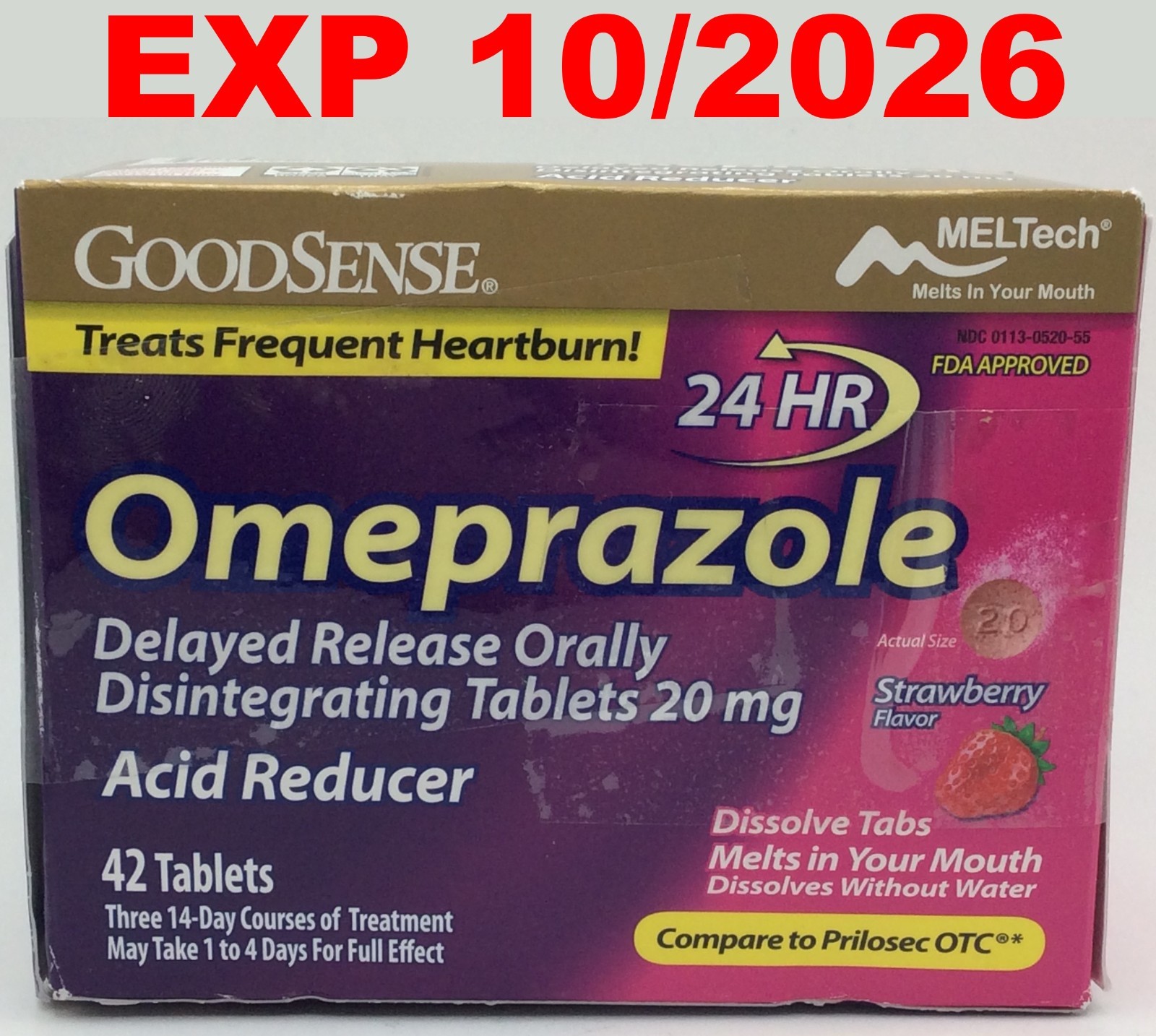 GoodSense Omeprazole Disintegrating Tablets 20 mg, Strawberry Flavor, 42 Pieces