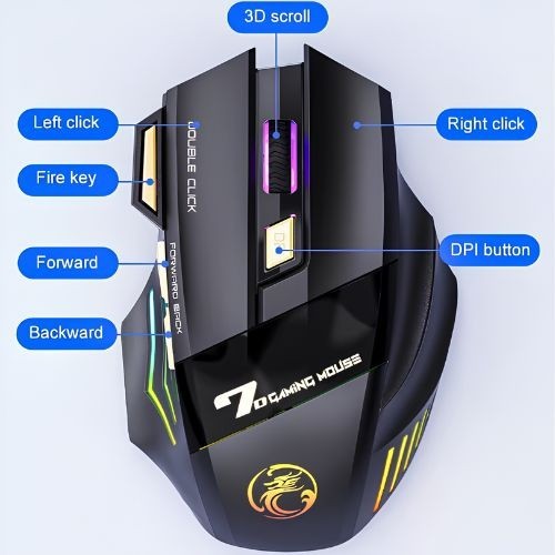 Wireless Gaming Mouse 3200 DPI RGB LED Rechargeable 7 Button Silent