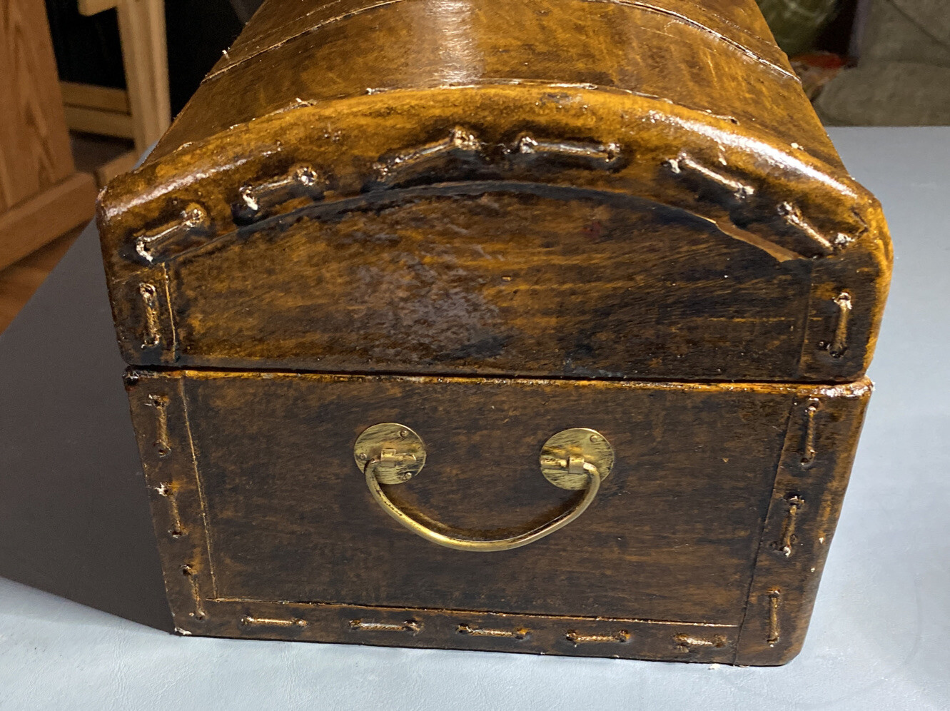 Decorative Brown Wooden Trunk with Front Buckle Snap Closure