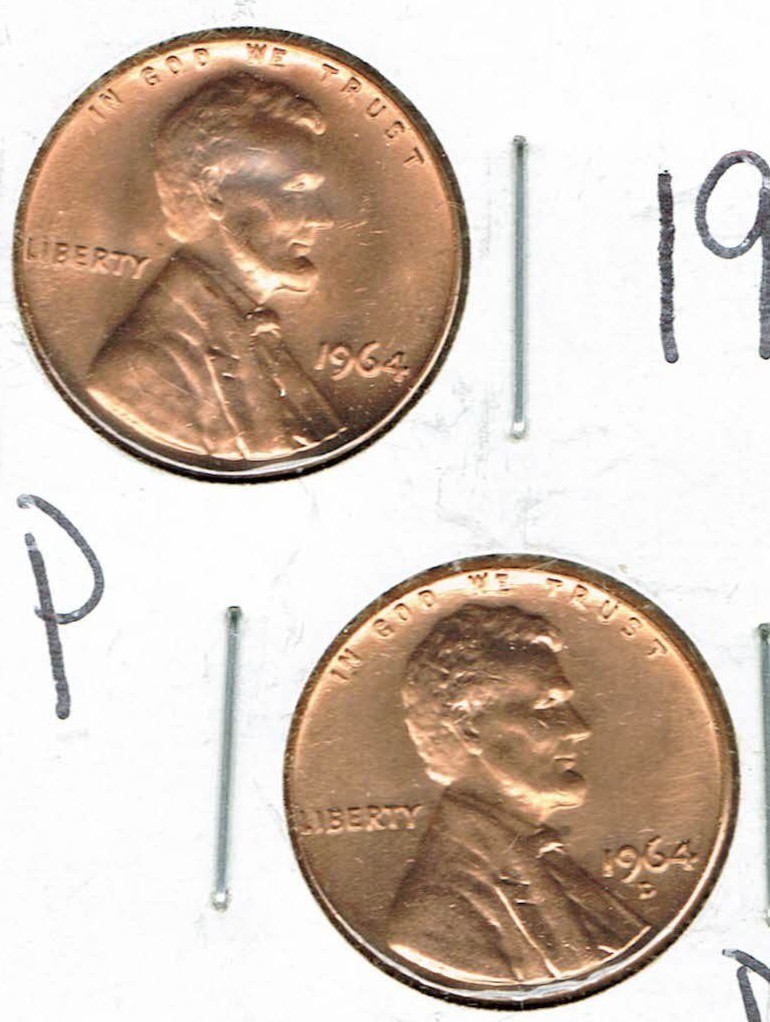 1964 P & D Brilliant Uncirculated Two Lincoln cent coins!