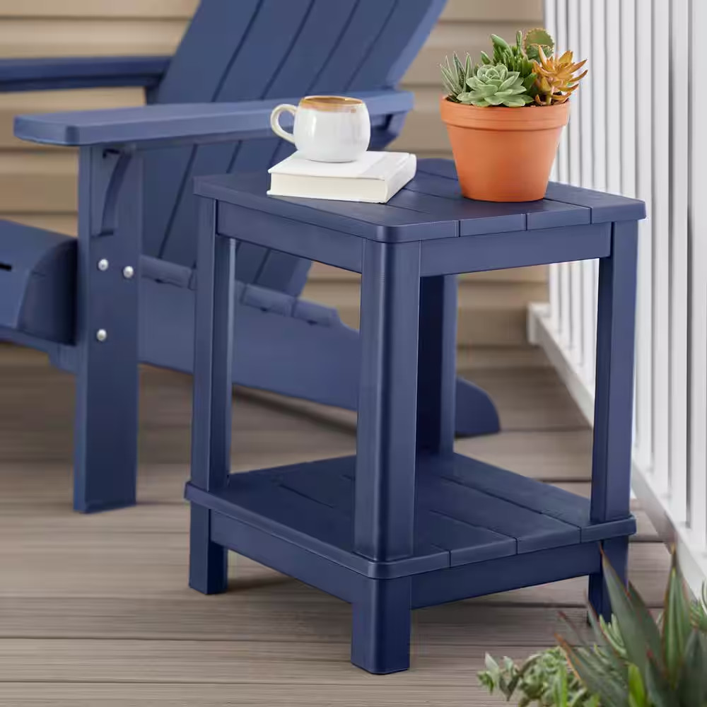Deluxe 20 In. Resin Midnight Square Patio Side Table with Storage