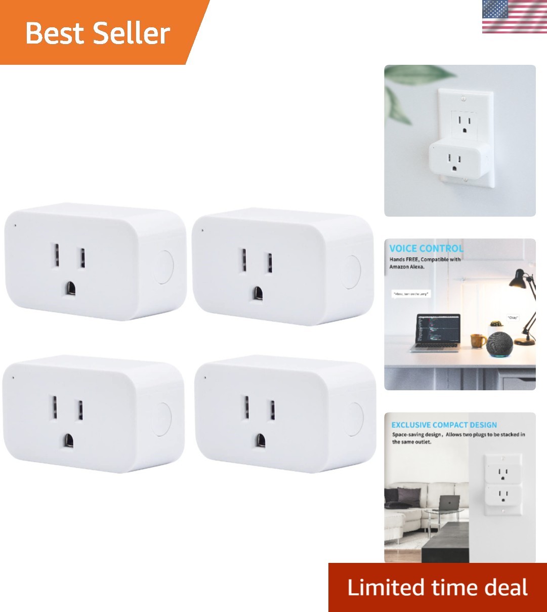 Smart Plug 4 Pack - Compact 15A Zigbee Outlets with Timer for Home Automation