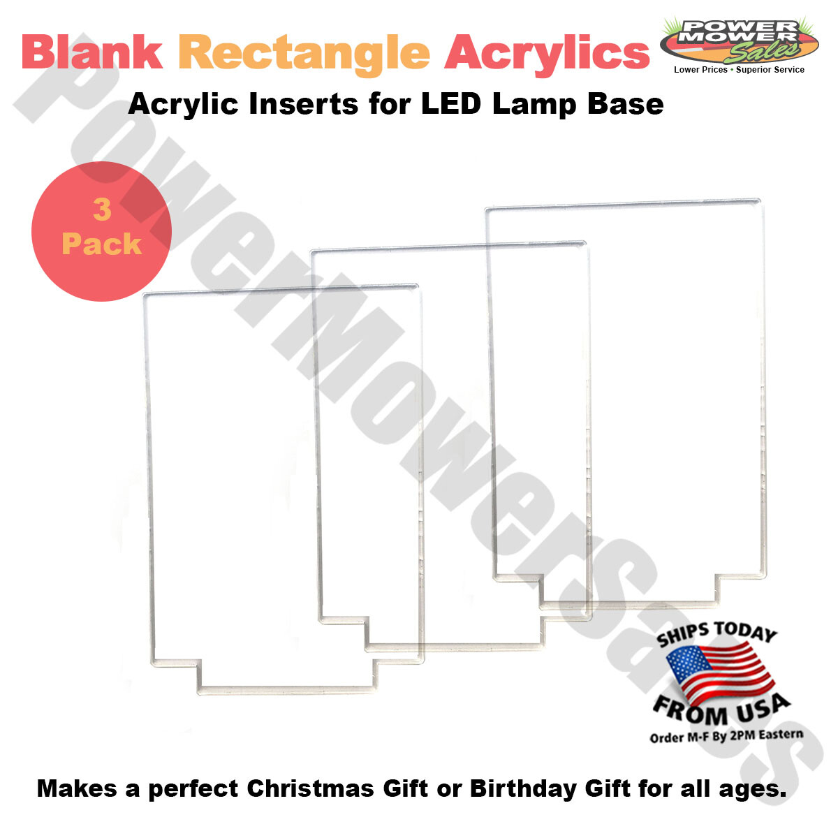 3D Blank Rectangle Acrylics for LED Lamp Base (Acrylic Only) (3 Pack)