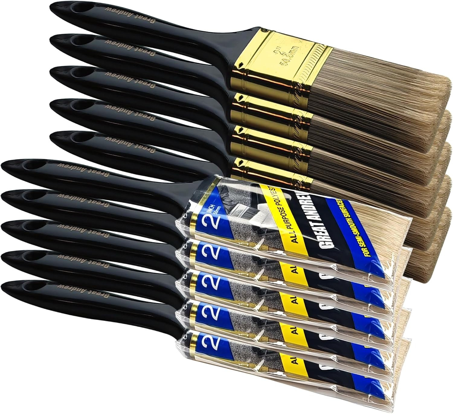 Great  Paint Brushes, 10 PCS 2" Bulk Paint Brush Pack Multi Use, Flat Paint Brus